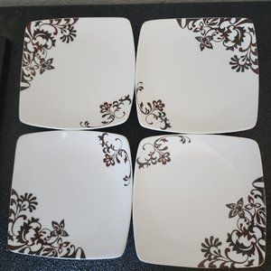 4)  Mikasa Mocha Scroll Dessert Bread Plate 6" floral filligree Gourmet Basics